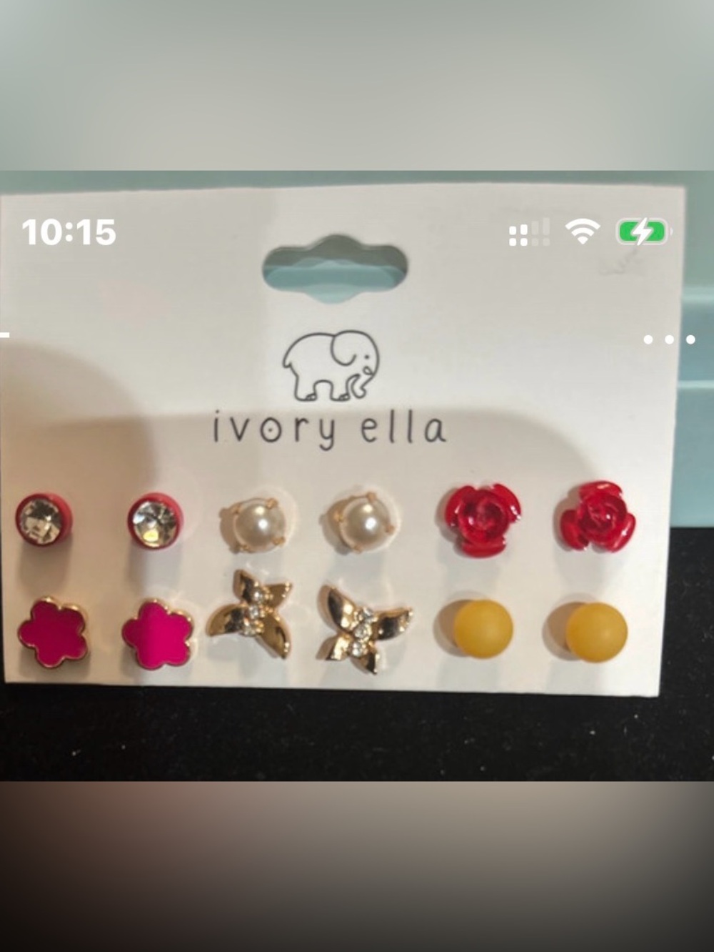 ivory ella Kids 6-Pair Stud Earring Set — Pink, Red, Pearl, Gold, Yellow